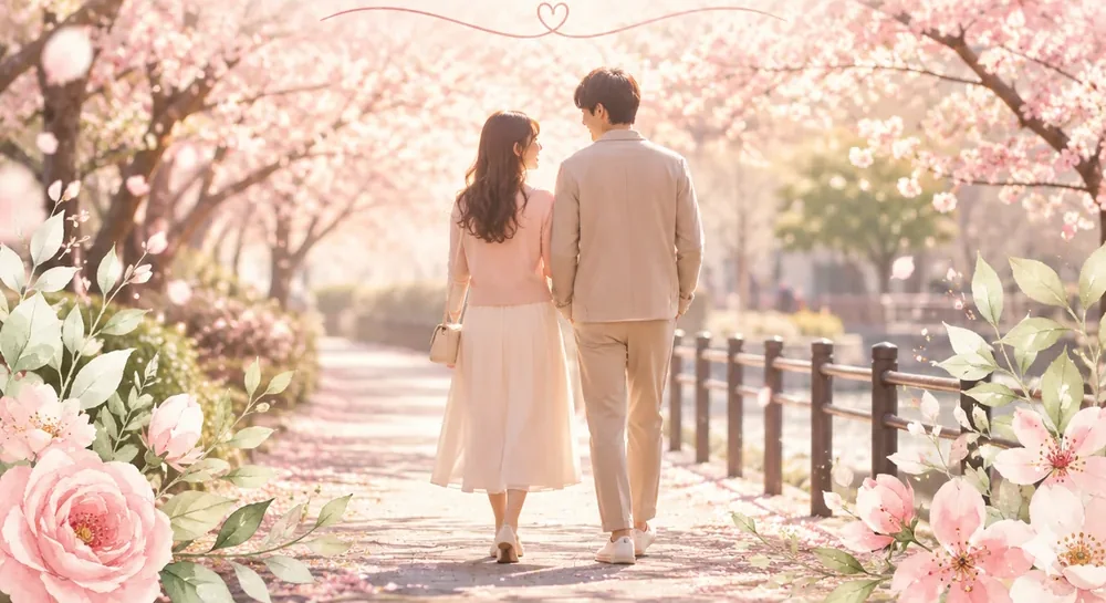 桜並木を歩く二人 ― 恋育LABO